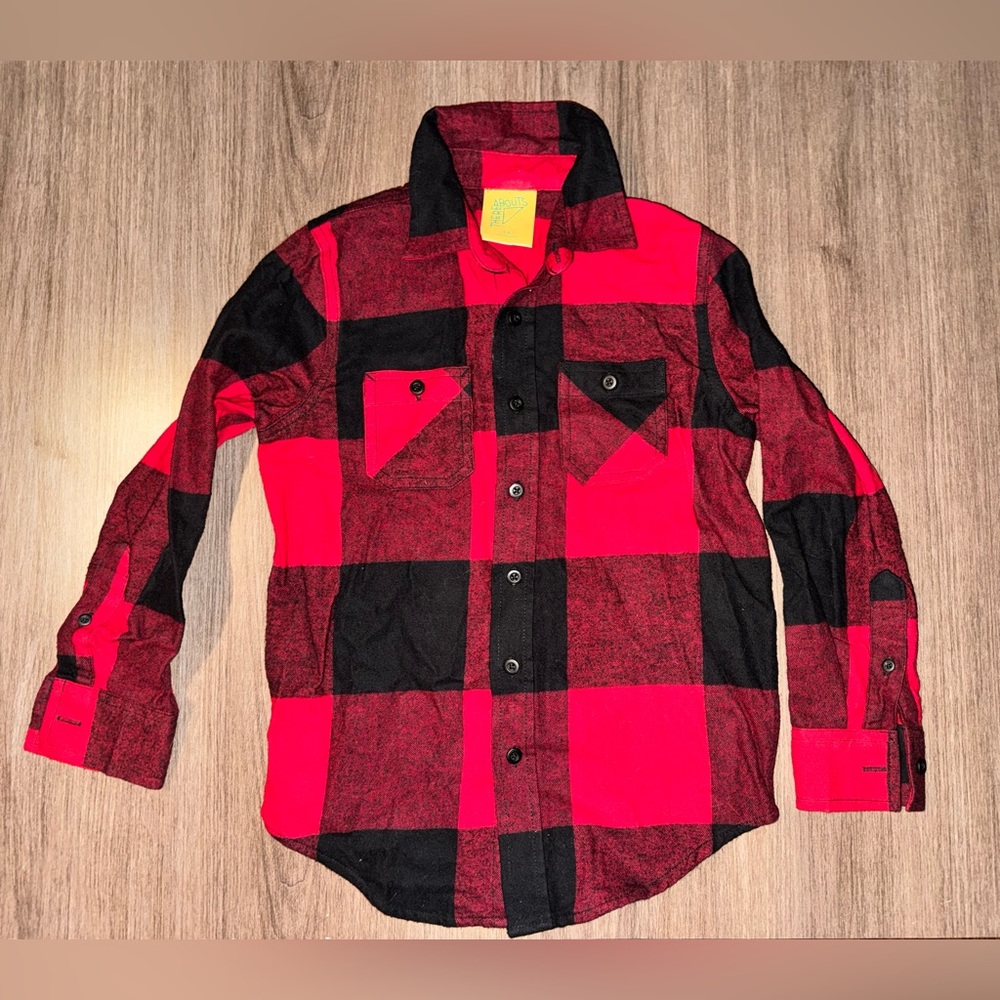 ☀️EUC Red and Black Plaid Button-Up Shirt, sz 8, worn once for photos